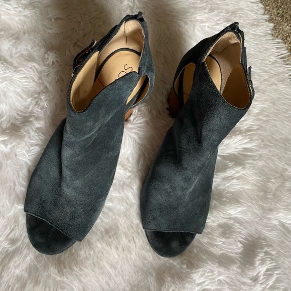 Sole Society Sally Blue Leather Open Toe Heeled Ankle Sandals Booties Size 8.5 M - Picture 8 of 13